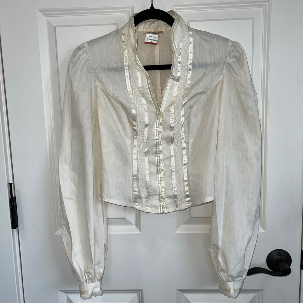 Gunne Sax Jessica's Gunnie's‎ Vintage Victorian Blouse Beaded Lace Satin Detail